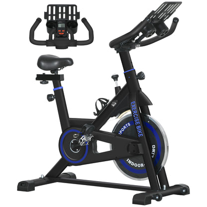 HOMCOM Bicicleta Estática com Resistência Ajustável Bicicleta Estática Fitness com Volante de Inércia 8 kg Ecrã LCD Guiador e Assento Ajustáveis para Casa Ginásio 103x53x110-114 cm Azul