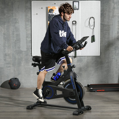 HOMCOM Bicicleta Estática com Resistência Ajustável Bicicleta Estática Fitness com Volante de Inércia 8 kg Ecrã LCD Guiador e Assento Ajustáveis para Casa Ginásio 103x53x110-114 cm Azul