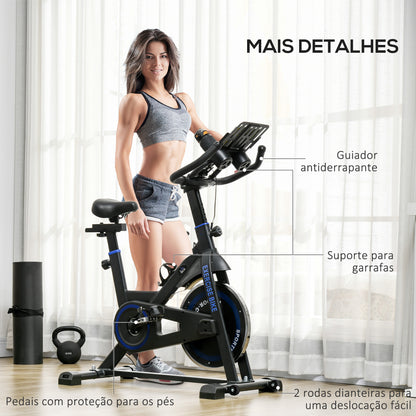 HOMCOM Bicicleta Estática com Resistência Ajustável Bicicleta Estática Fitness com Volante de Inércia 8 kg Ecrã LCD Guiador e Assento Ajustáveis para Casa Ginásio 103x53x110-114 cm Azul