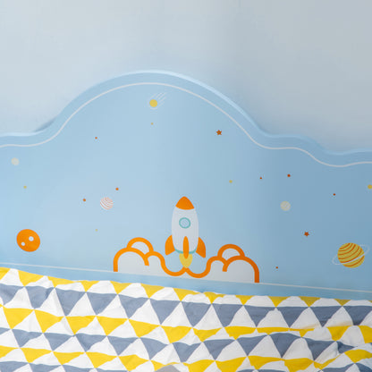 ZONEKIZ Cama para Crianças de 3-6 Anos 143x74x59cm Cama Infantil de Madeira com Barreiras de Proteção Carga Máxima 80kg Azul