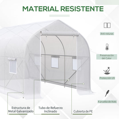 Outsunny Estufa Tipo Túnel 400x200x200cm Estufa de Jardim com 6 Janelas Transpiráveis e Portas Enrolável com Zíper para Cultivo de Plantas e Verduras Branco