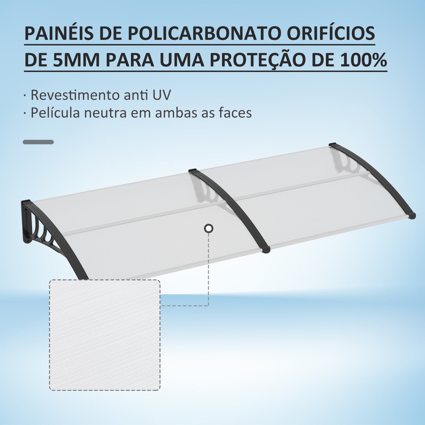 Outsunny Marquise para Portas e Janelas 195x75x23 cm Marquise com Proteção para Sol e Chuva com Painéis de Policarbonato Transparente