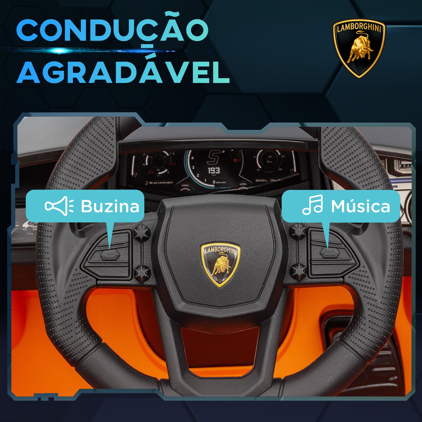 AIYAPLAY Carro Elétrico para Crianças acima de 3 Anos Carro Lamborghini Revuelto Carro Elétrico para Crianças com Bateria 12V Controlo Remoto Faróis LED Buzina Música e Rodas Auxiliares 105x60x40 cm Laranja