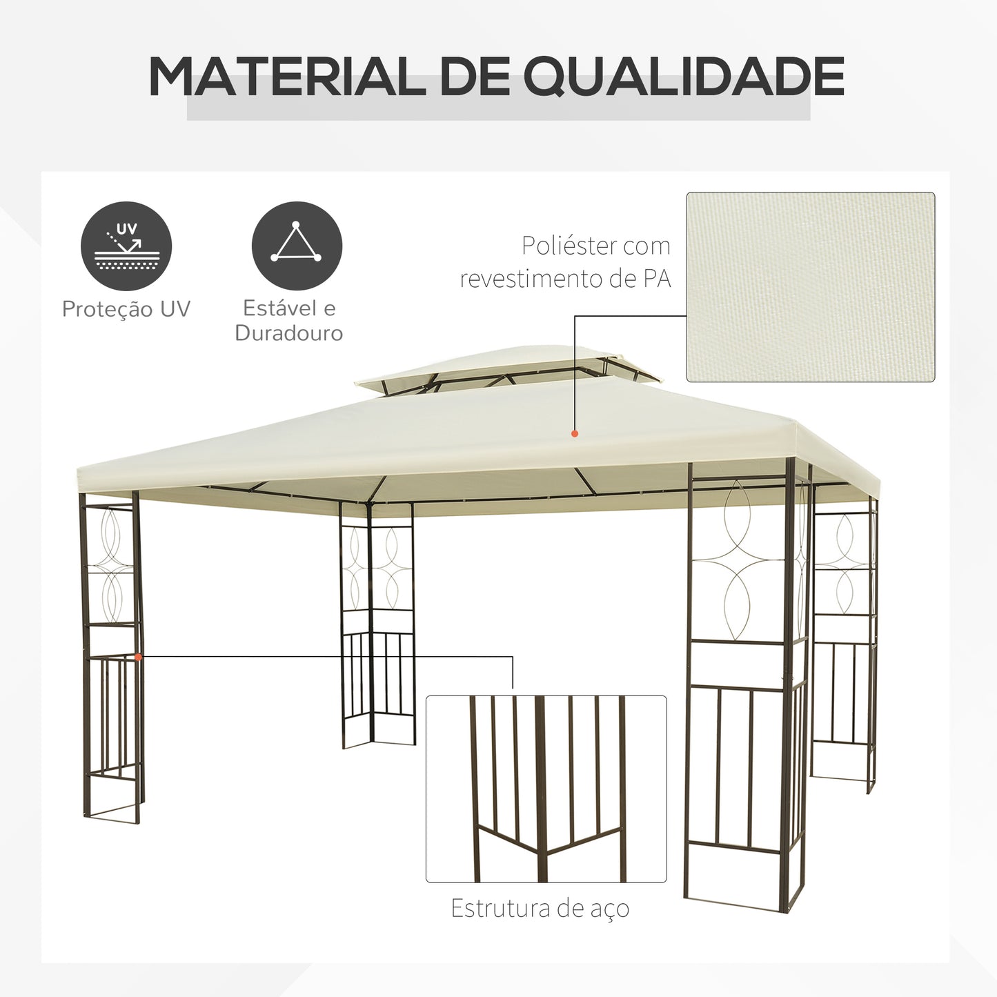 Outsunny Pérgola de Jardim 295x392x270 cm Pérgola para Exterior com Duplo Teto de Ventilação e 4 Colunas de Aço Estáveis para Festas Eventos Pátio Creme