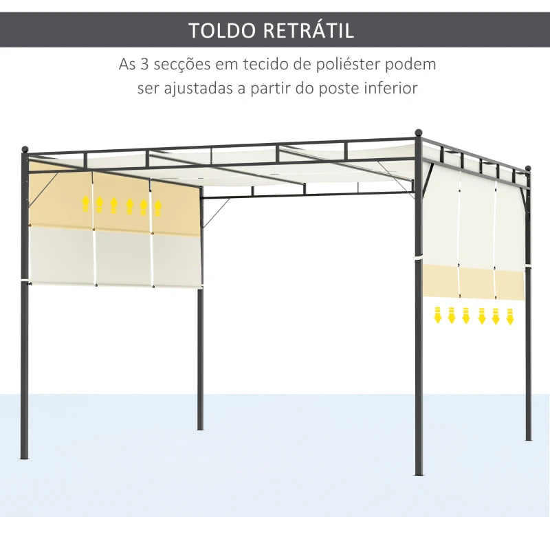 Pérgola de Jardim com Teto Retrátil em Aço - 3x3m