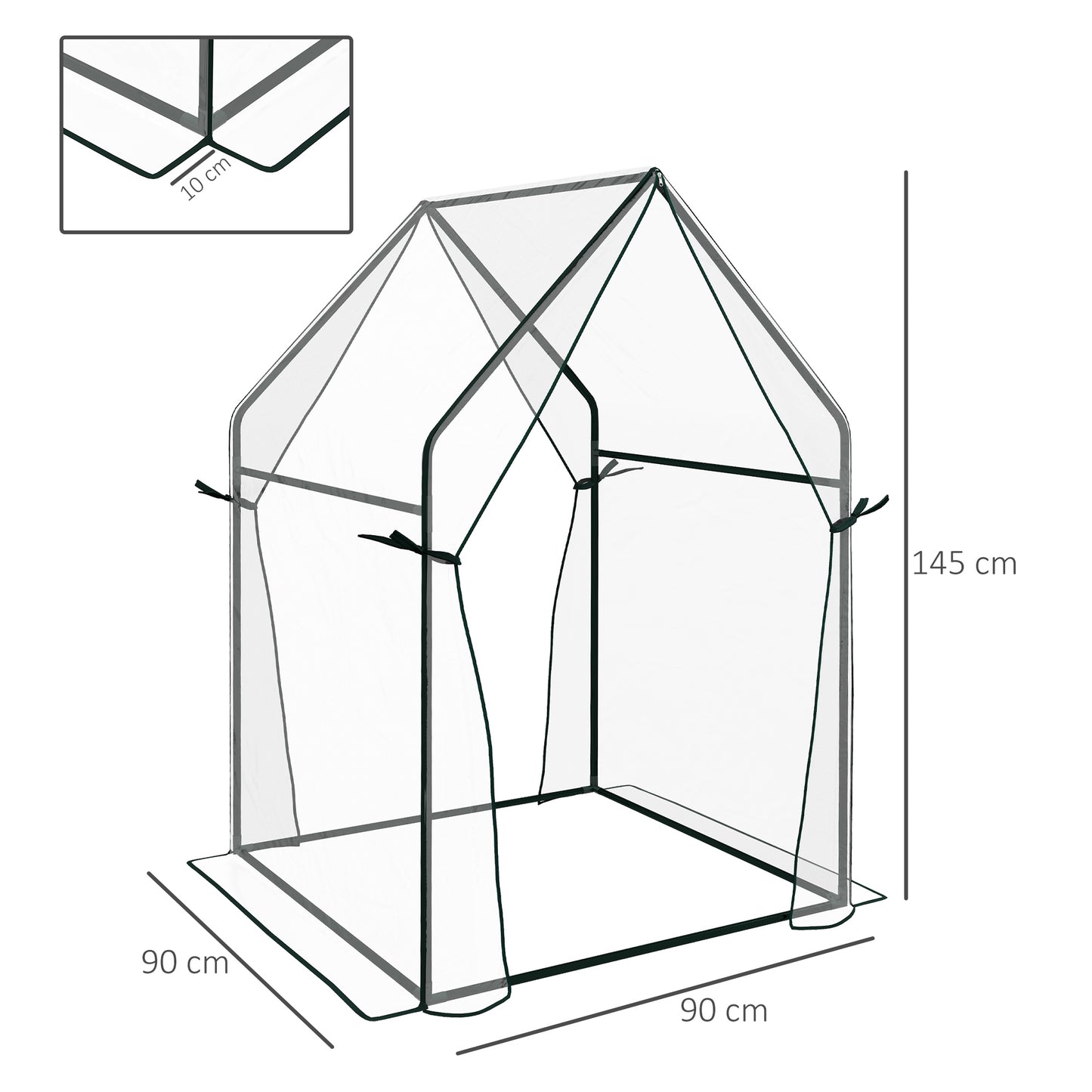 Outsunny Estufa de Jardim Estufa de Varanda com 2 Portas com Fecho de Correr Anti UV para Cultivo de Plantas Flores Verduras 90x90x145 cm Transparente