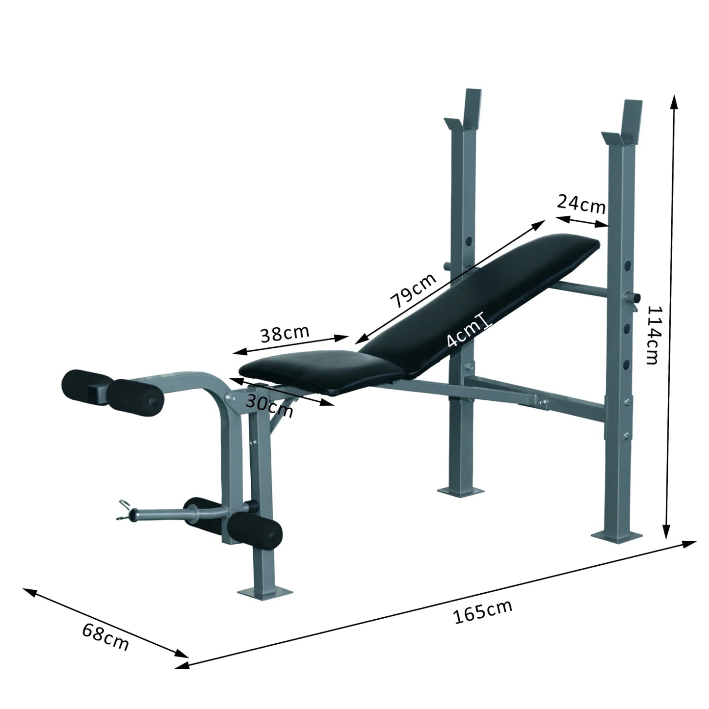 Banco de Musculação máquina de fitness com encosto ajustável 165x68x114cm Preto