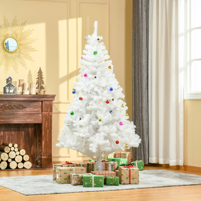 HOMCOM Árvore de Natal Artificial 180cm com 930 Ramos de PVC 48 Decorações Incluidas Suporte Metálico Decoração de Natal para Interiores Ø105x180cm Branco