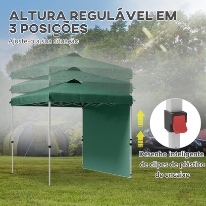 Outsunny Tenda Dobrável 2,5x2,5 m Altura Ajustável Tenda de Jardim com 1 Parede Lateral Teto com Ventilação e Bolsa de Transporte para Acampamento Festas Verde