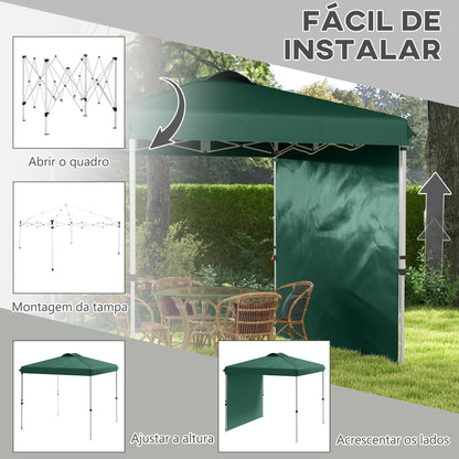 Outsunny Tenda Dobrável 2,5x2,5 m Altura Ajustável Tenda de Jardim com 1 Parede Lateral Teto com Ventilação e Bolsa de Transporte para Acampamento Festas Verde