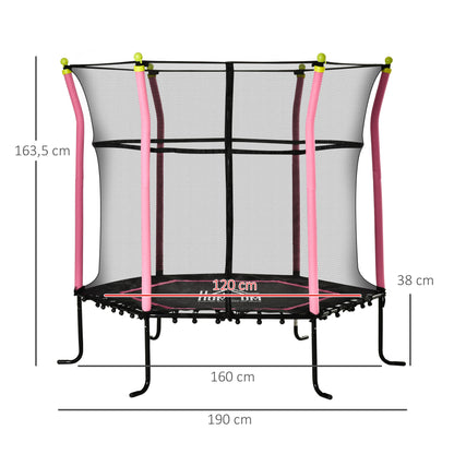 Trampolim para Crianças acima de 3 Anos Cama Elástica Infantil com Rede de Segurança e Estrutura de Aço para Interiores e Exteriores Carga 60kg Ø161x163 cm Rosa