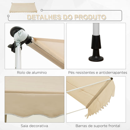 Outsunny Toldo Manual Retrátil para Exterior 300x150x170-280cm Toldo Enrolável Altura Ajustável com Manivela Proteção Solar para Terraço Balcão Jardim Bege