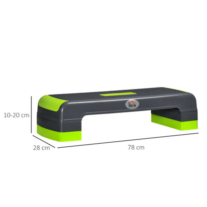 HOMCOM Plataforma Step Fitness Step de Aeróbico com Altura Ajustável de 10/15/20cm Plataforma de Exercício em Casa Ginásio Oficina Carga 150kg 78x28x20cm Verde e Cinza