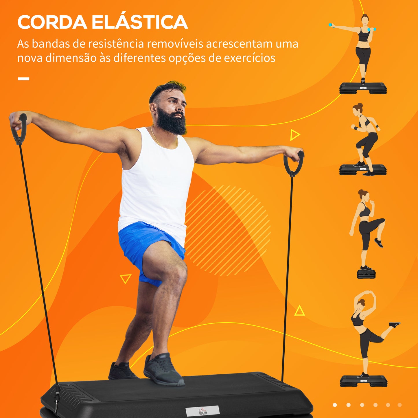 HOMCOM Step para Exercício Aeróbico Plataforma Step com Altura Ajustável em 3 Níveis com Cordas de Resistência Carga Máxima 120kg para Exercício em Academia Casa 110x40x10-20cm Preto