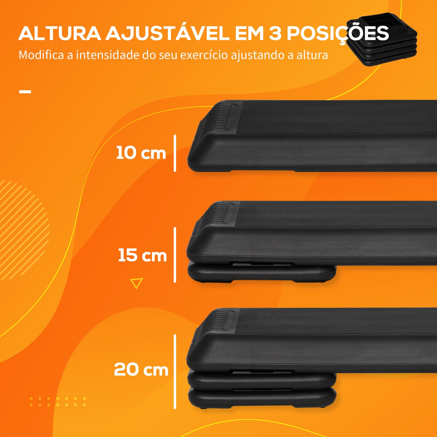 HOMCOM Step para Exercício Aeróbico Plataforma Step com Altura Ajustável em 3 Níveis com Cordas de Resistência Carga Máxima 120kg para Exercício em Academia Casa 110x40x10-20cm Preto