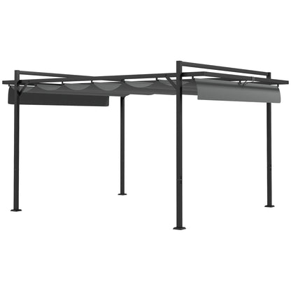 Outsunny Pérgola 3x4 Pérgola de Jardim com Teto Retrátil de Poliéster e 12 Orifícios de Drenagem Pérgola para Pátio Varanda Exterior Cinza