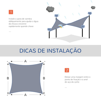 Outsunny Vela de Sombra Retangular 4x3 m Toldo Vela com Proteção UV Bolsa de Transporte Anéis de Aço Inoxidável e Cordas para Jardim Pátio Cinza