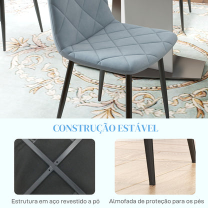 HOMCOM Conjunto de 4 Cadeiras de Jantar Modernas Cadeiras de Cozinha Estofadas em Veludo com Pés de Aço para Sala de Estar 45x54x87 cm Azul Claro