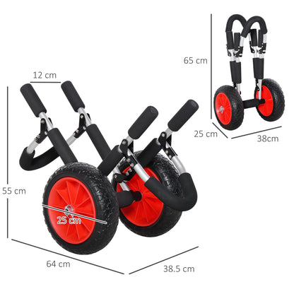 HOMCOM Carrinho de Transporte para Prancha de Surf Carrinho de Transporte Dobrável com 2 Rodas Carga Máxima 45 kg e Estrutura de Alumínio para Prancha de Surf com Espessura Inferior a 12,5 cm 64x55x38,5 cm Preto e Vermelho