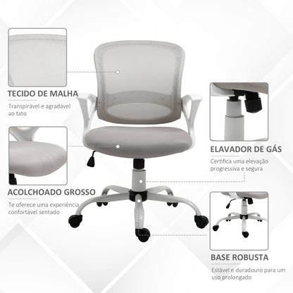 Vinsetto Cadeira de Oficina Ergonômica Cadeira de Escritório Basculante com Altura Ajustável Assento Giratório 360° Suporte Lombar e Malha Transpirável 61x61x89-99cm Cinza e Branco