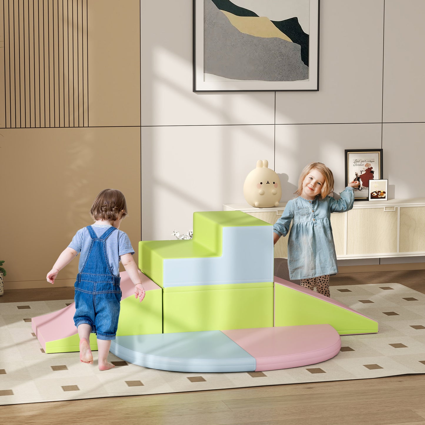 HOMCOM Conjunto de 6 Blocos de Espuma para Crianças de 18-36 Meses Brinquedo Educativo de Construção Infantil para Escalar 150x100x24 cm Multicor