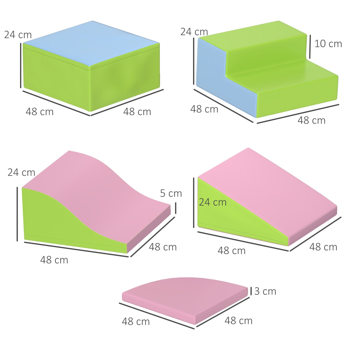 HOMCOM Conjunto de 6 Blocos de Espuma para Crianças de 18-36 Meses Brinquedo Educativo de Construção Infantil para Escalar 150x100x24 cm Multicor