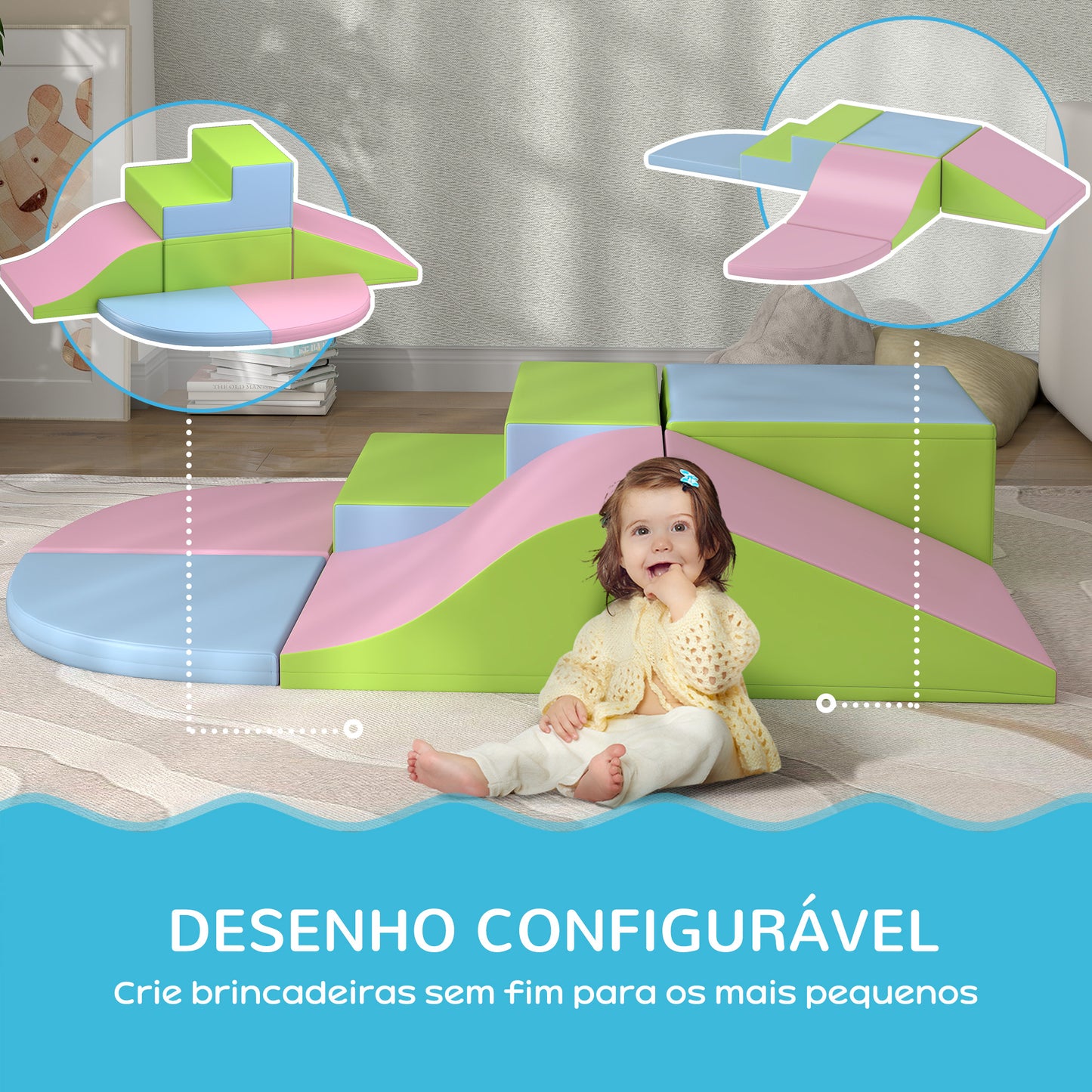 HOMCOM Conjunto de 6 Blocos de Espuma para Crianças de 18-36 Meses Brinquedo Educativo de Construção Infantil para Escalar 150x100x24 cm Multicor