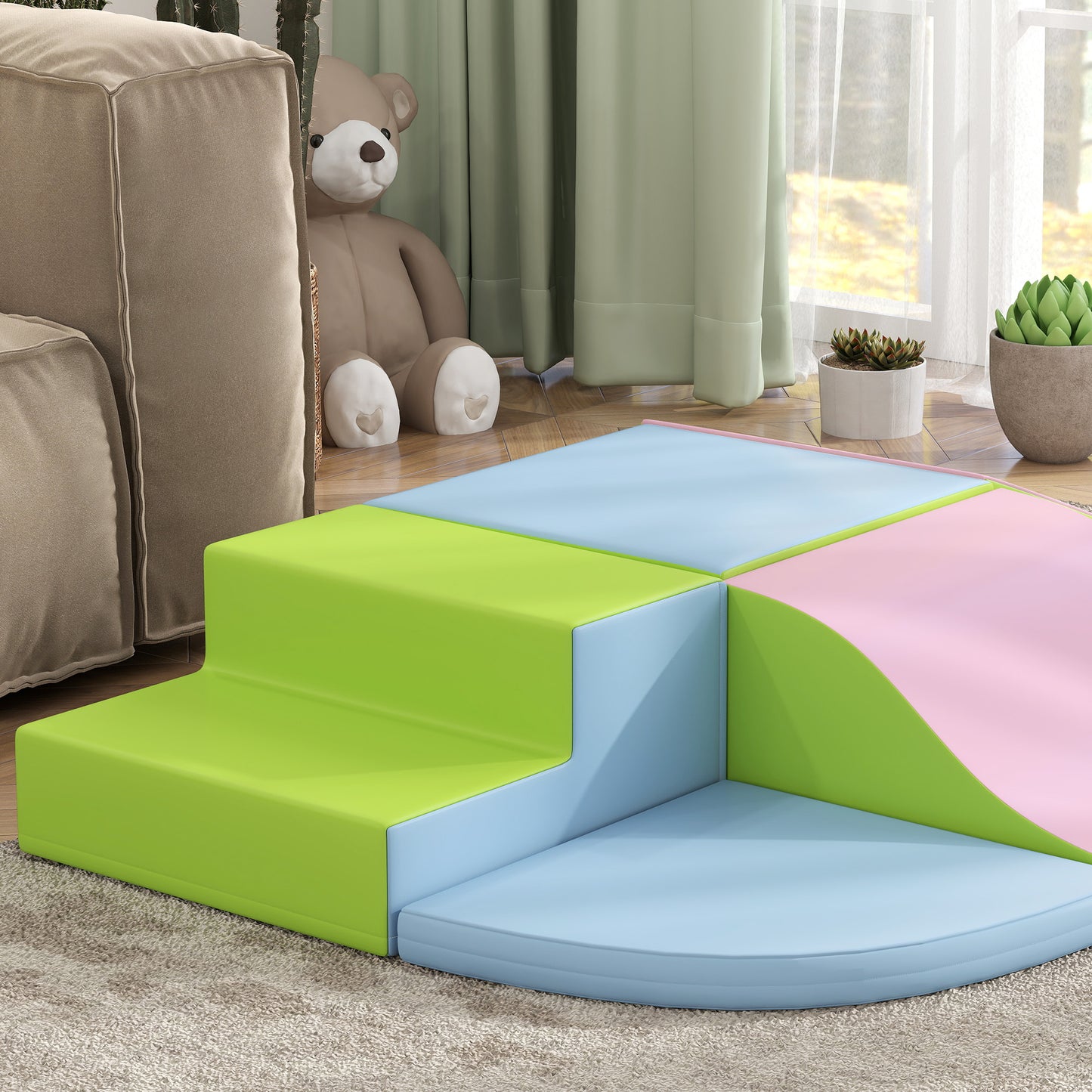 HOMCOM Conjunto de 6 Blocos de Espuma para Crianças de 18-36 Meses Brinquedo Educativo de Construção Infantil para Escalar 150x100x24 cm Multicor