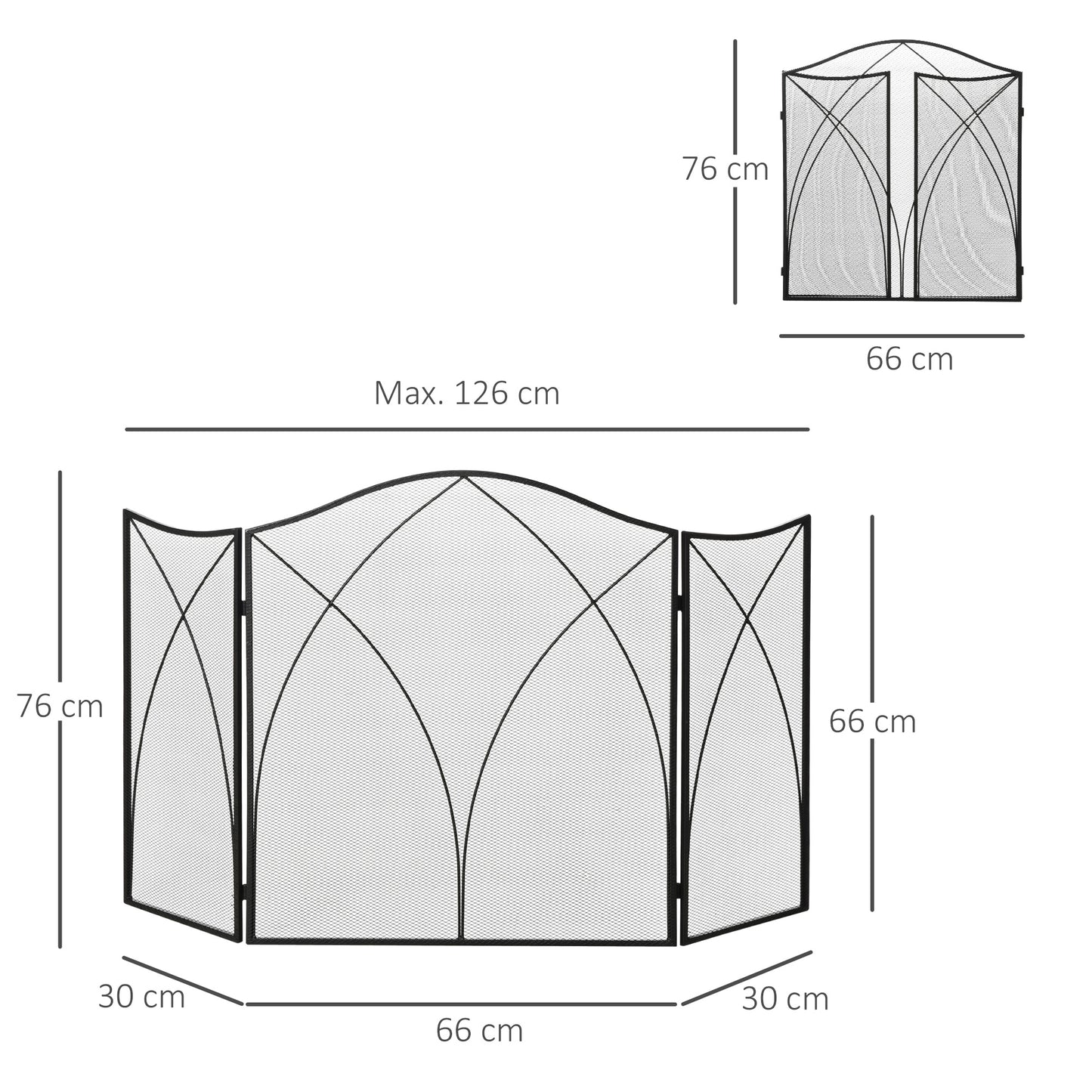 HOMCOM Frente para Lareira Dobrável Proteção para Lareira de 3 Painéis com Dobradiças e Estrutura de Metal Decorativa 126x2x76cm Preto