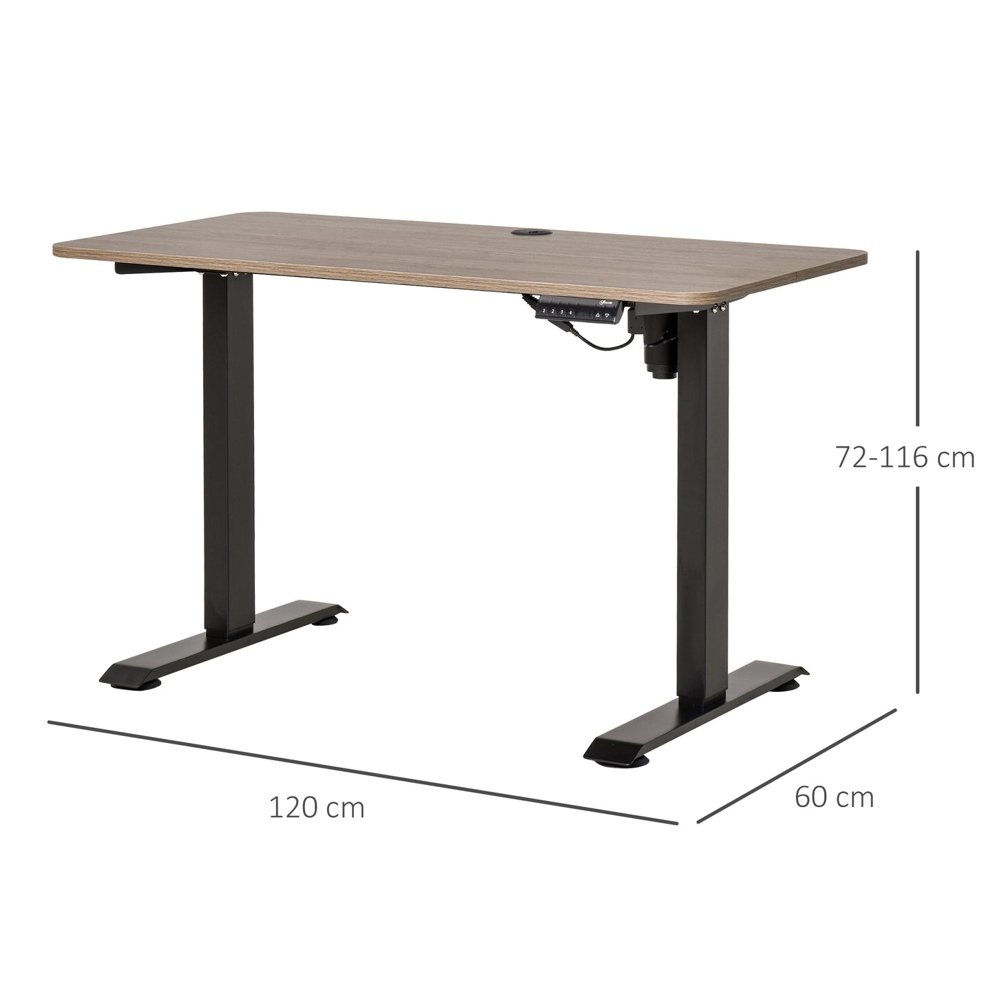 Vinsetto Secretária elétrica de pé Mesa ajustável em altura para escritório com 4 teclas de memória automática inteligente 120x60x72-116 cm moldura preto