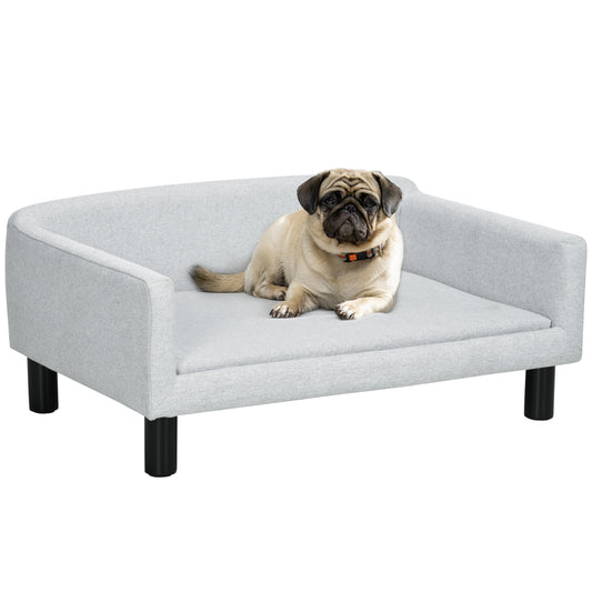 PawHut Sofá para Cães Médios Cama Elevada para Cães com Pernas de Madeira Cama para Animais de Estimação Capacidade 20 kg 82x54x36 cm Cinzento