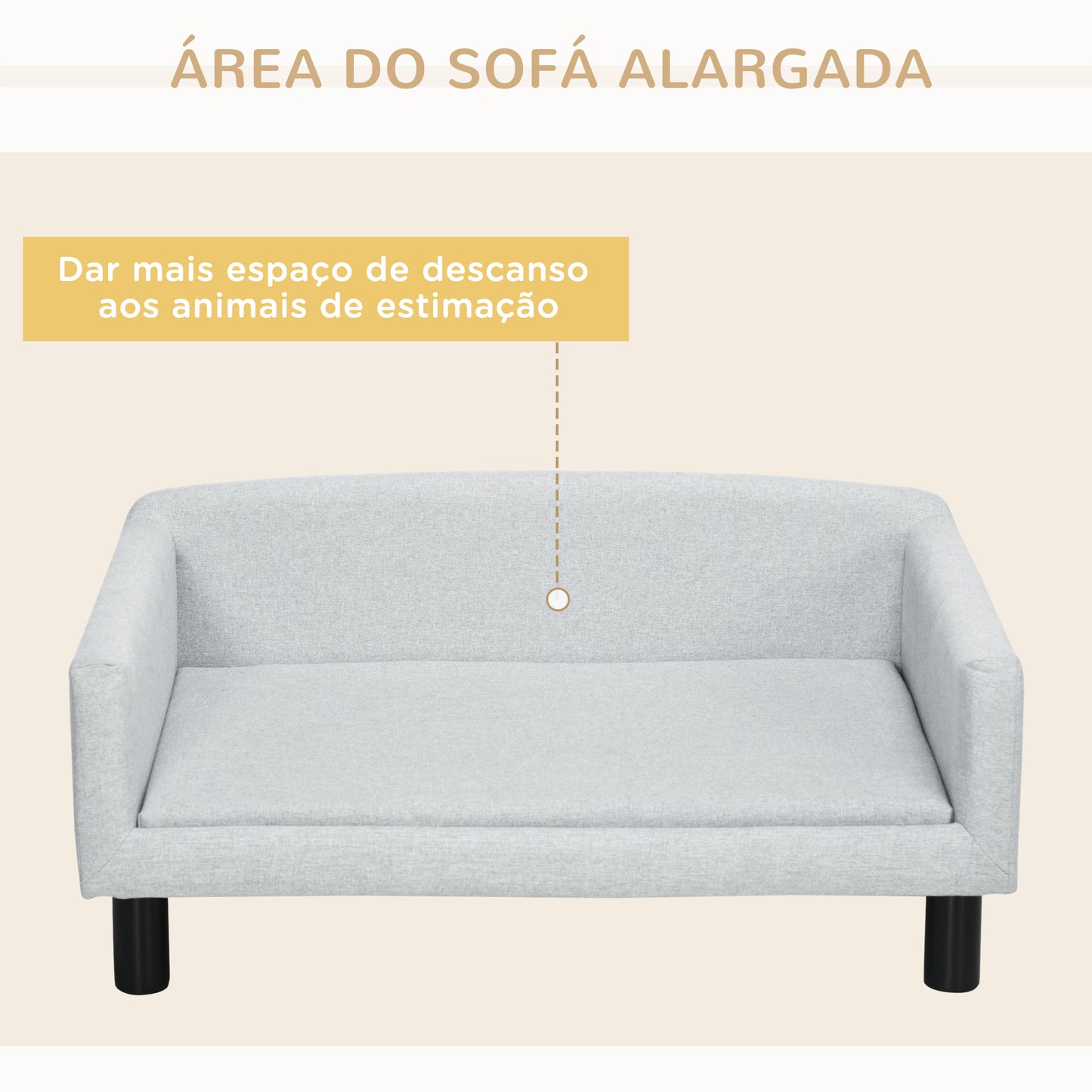 PawHut Sofá para Cães Médios Cama Elevada para Cães com Pernas de Madeira Cama para Animais de Estimação Capacidade 20 kg 82x54x36 cm Cinzento