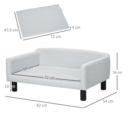 PawHut Sofá para Cães Médios Cama Elevada para Cães com Pernas de Madeira Cama para Animais de Estimação Capacidade 20 kg 82x54x36 cm Cinzento