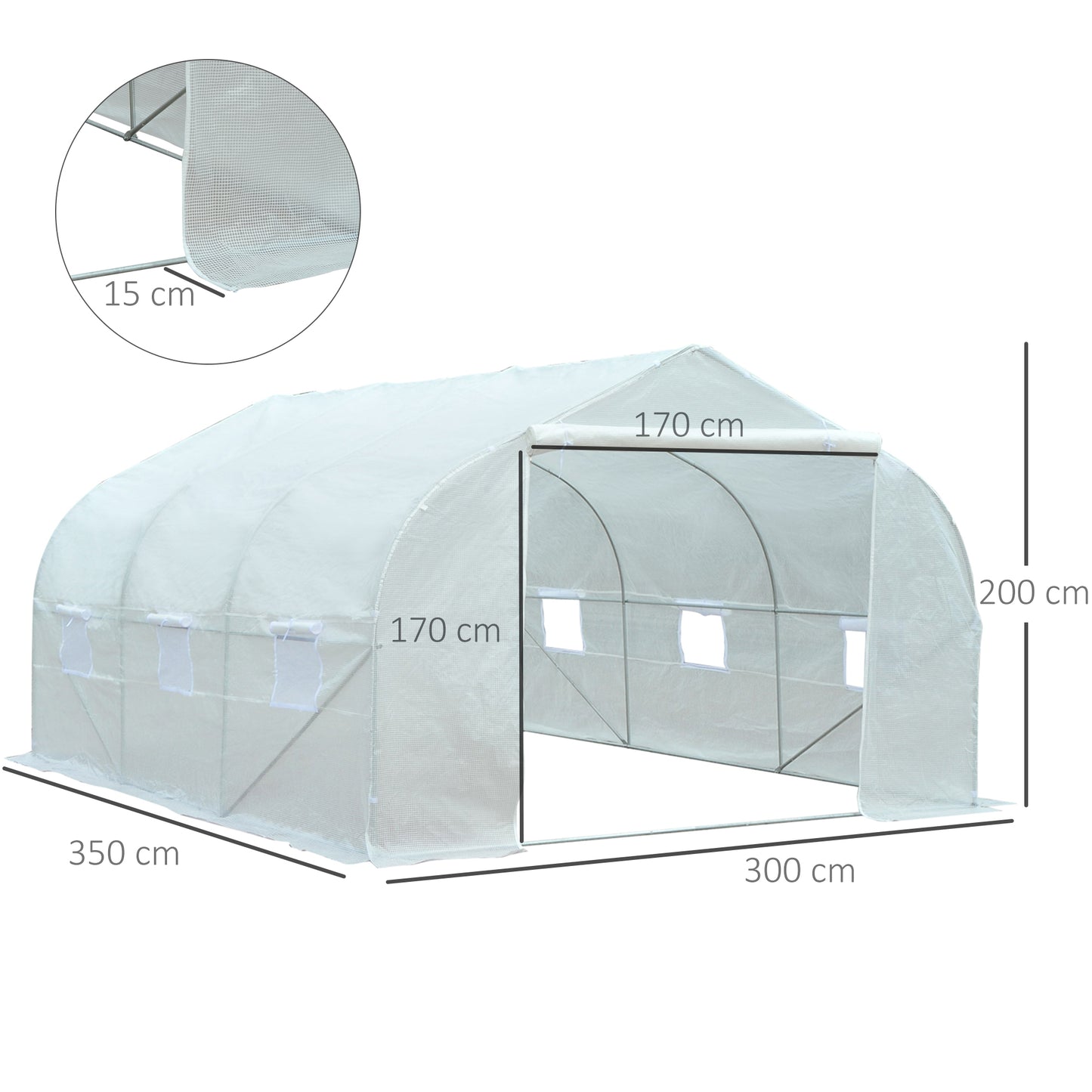 Outsunny Conjunto de Estufa Tipo Túnel e Cobertura de Substituição com Porta e 6 Janelas Enroláveis Anti-UV para Cultivos Plantas Flores 3,5x3x2 m Branco