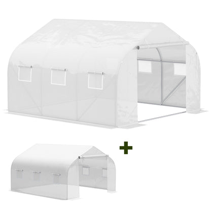 Outsunny Conjunto de Estufa Tipo Túnel e Cobertura de Substituição com Porta e 6 Janelas Enroláveis Anti-UV para Cultivos Plantas Flores 3,5x3x2 m Branco