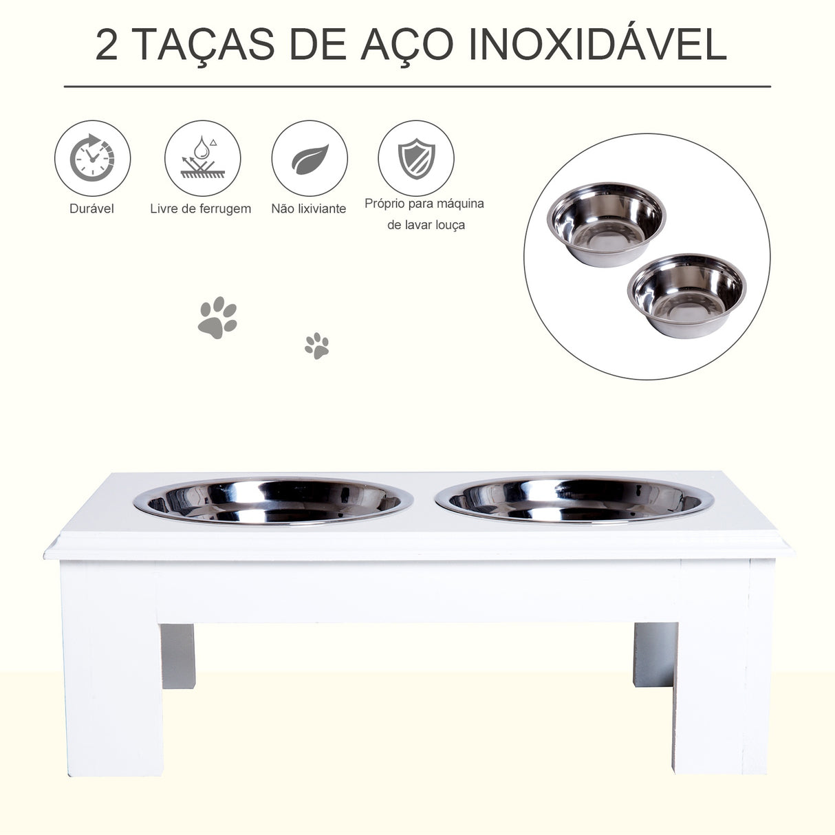 Comedouro Elevado em INOX Branco - Leva-Me Contigo - Móveis & Decoração