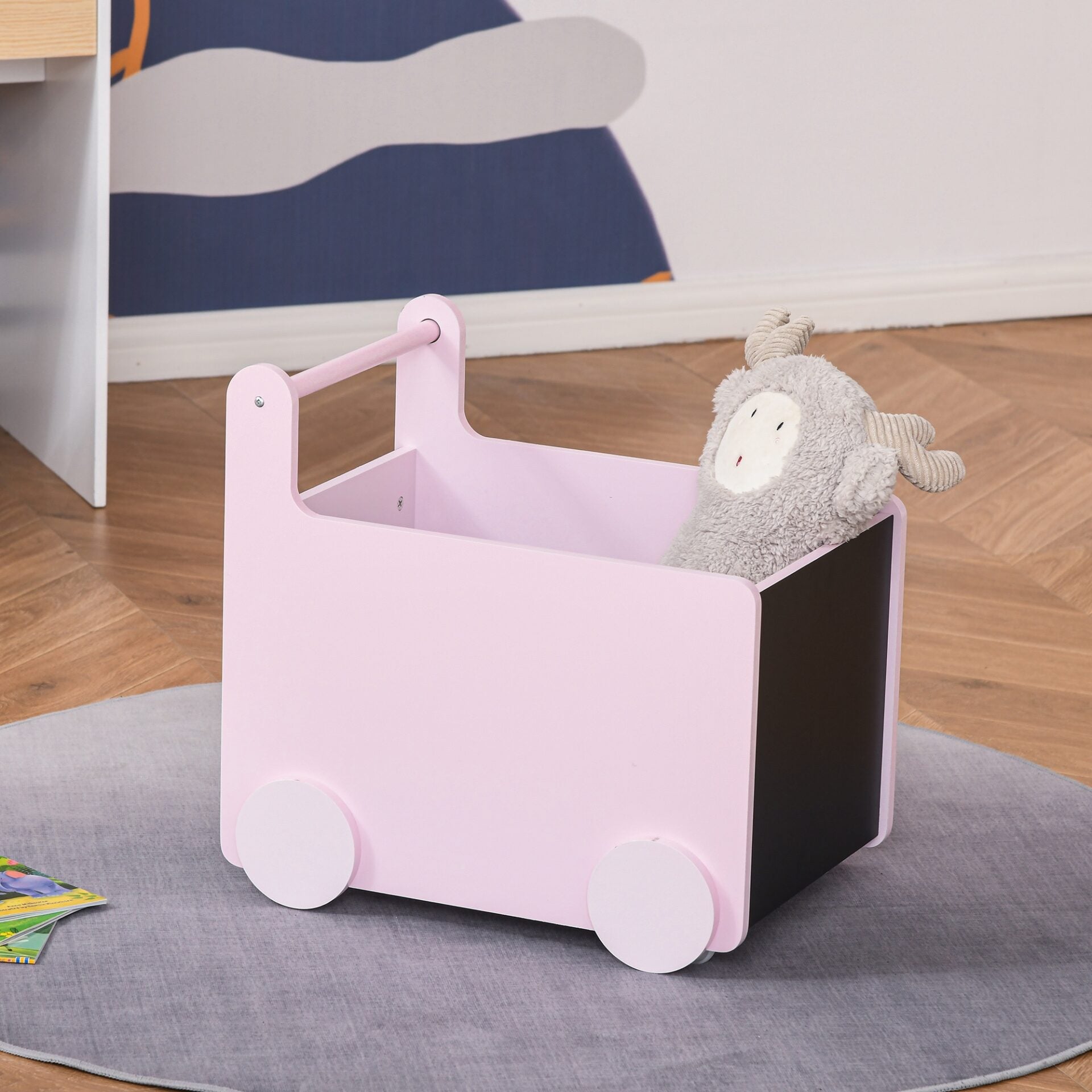 Organizador de Brinquedos Toys com Rodas - Rosa - Design Nórdico - Leva-Me Contigo - Móveis & Decoração