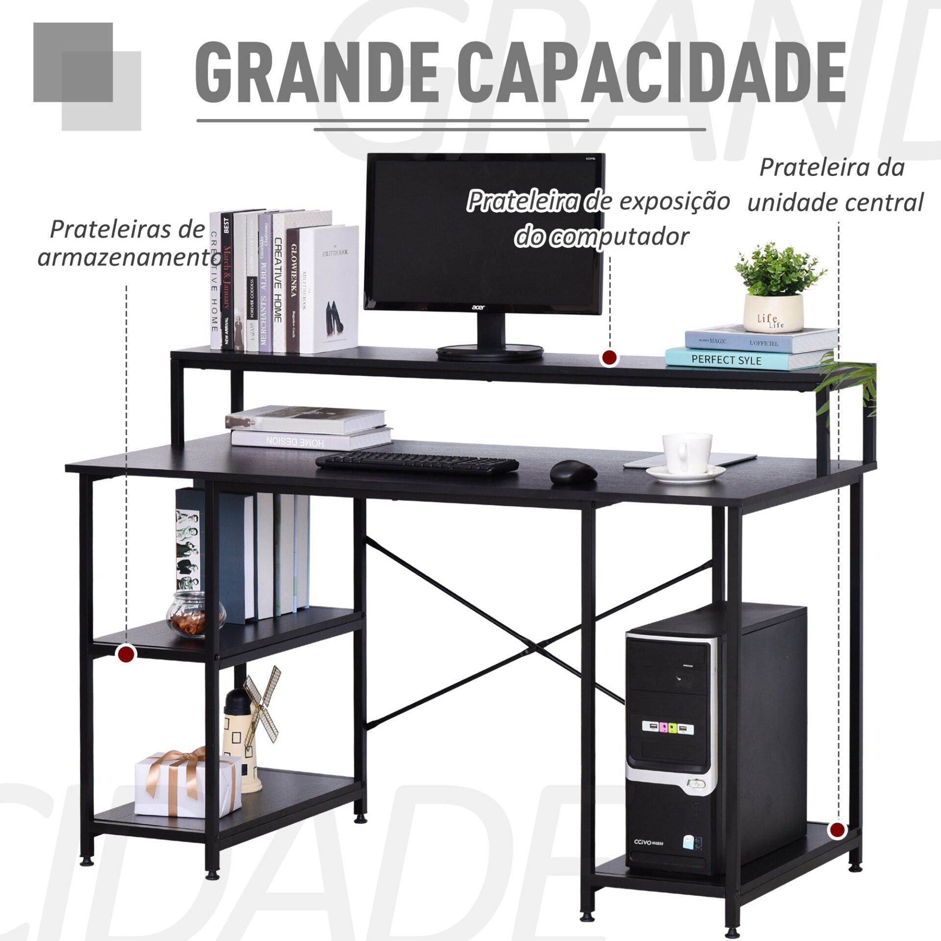 Secretária Izo - Preto - Design Industrial - Leva-Me Contigo - Móveis & Decoração