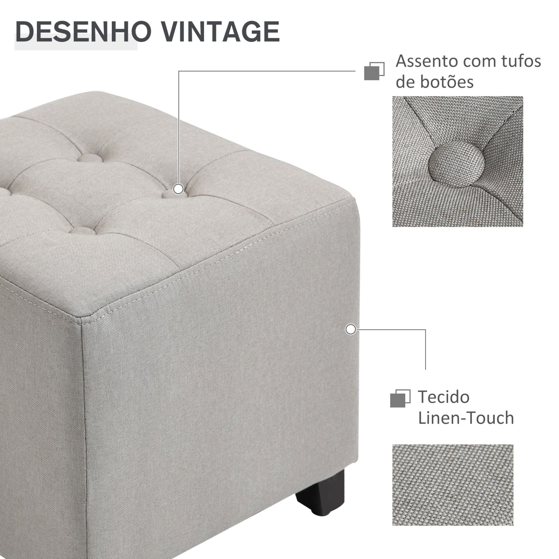 Puff Acolchoado Otomano - Bege - Leva-Me Contigo - Móveis & Decoração