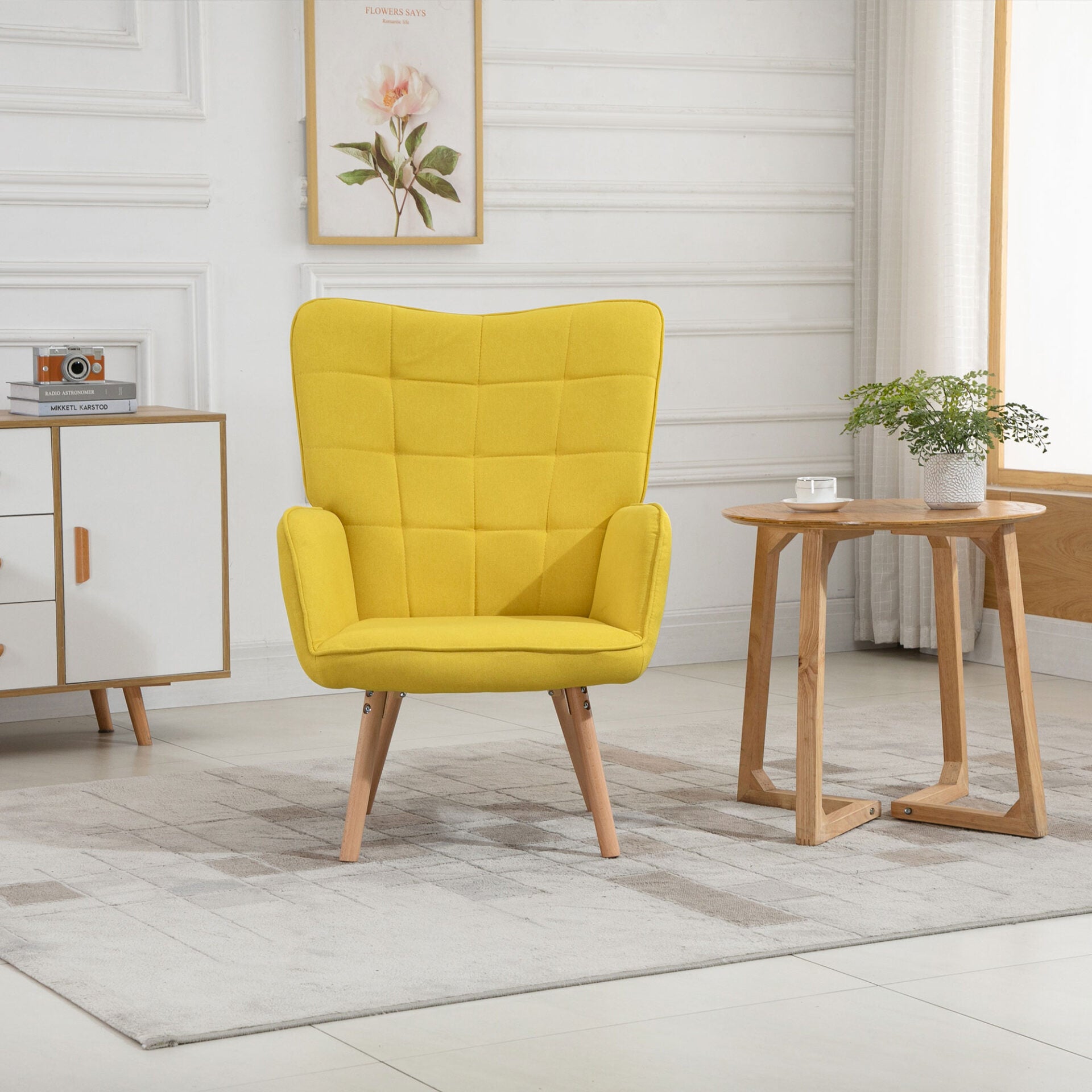 Poltrona WingBack Tufo - Amarelo - Design Nórdico - Leva-Me Contigo - Móveis & Decoração