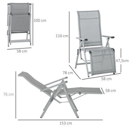 Espreguiçadeira Dobrável e Ajustável em 10 Posições - Cinzento - Design Moderno