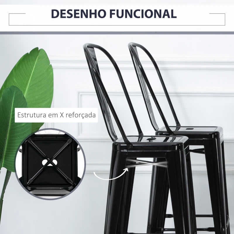 Conjunto de 4 Bancos Altos Donatello - Design Industrial