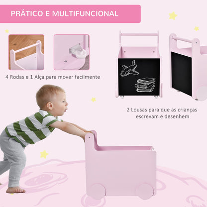 Organizador de Brinquedos Toys com Rodas - Rosa - Design Nórdico - Leva-Me Contigo - Móveis & Decoração