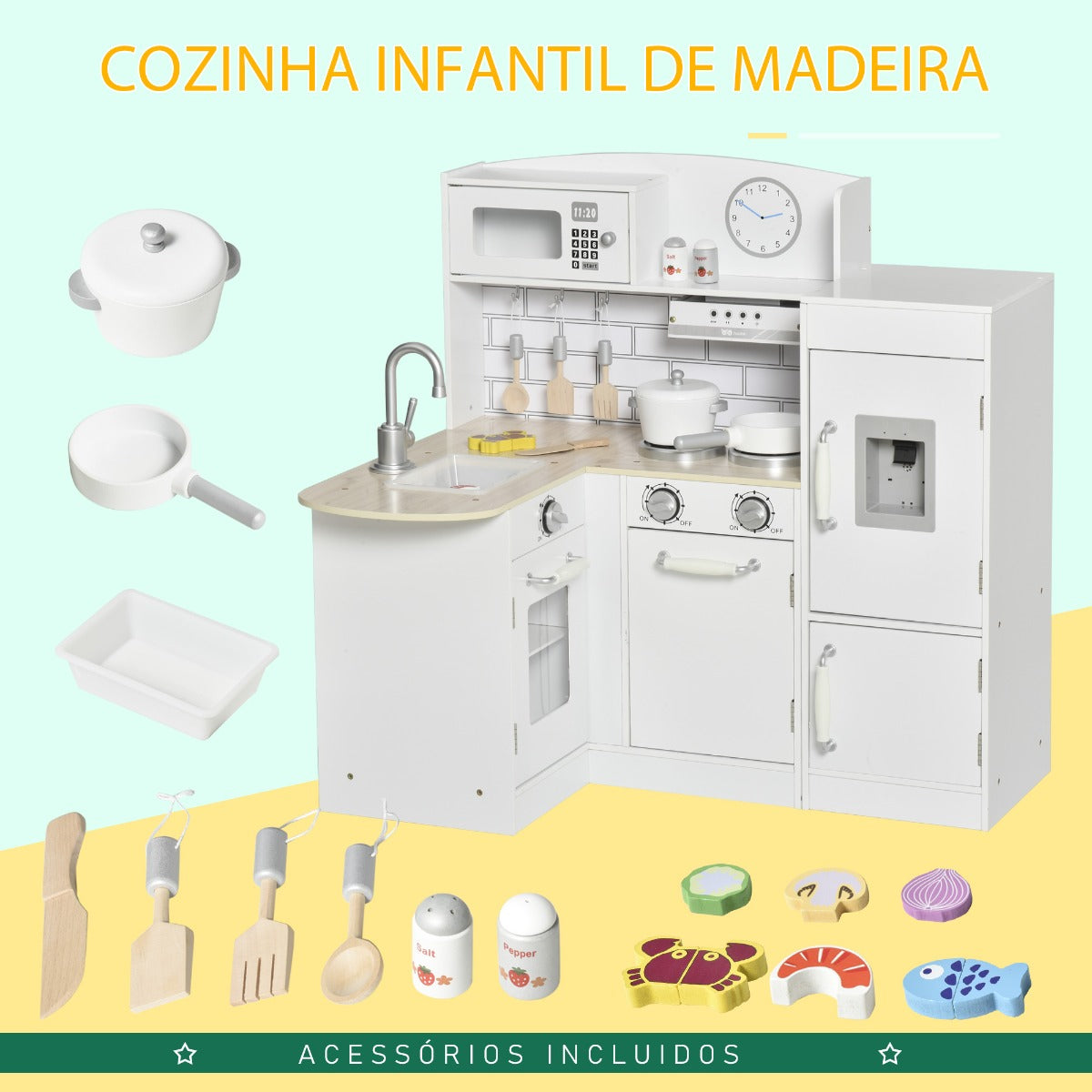 Cozinha de Brincar em Madeira de Pinho para Crianças com mais de 3 anos - Leva-Me Contigo - Móveis & Decoração