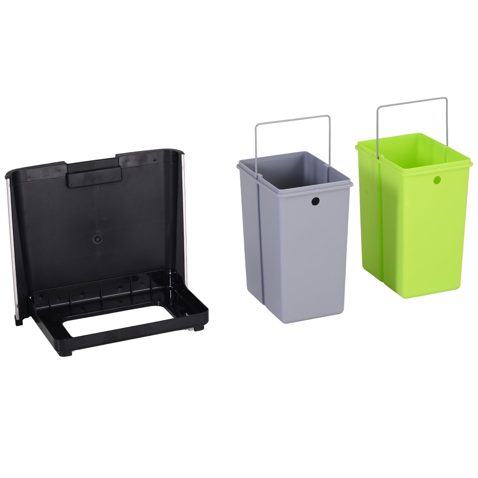 Inox caixote do lixo para reciclagem exterior com compartimentos Recycle,  abertura da tampa accionada por pedal, 3x15 litros, Aço inox