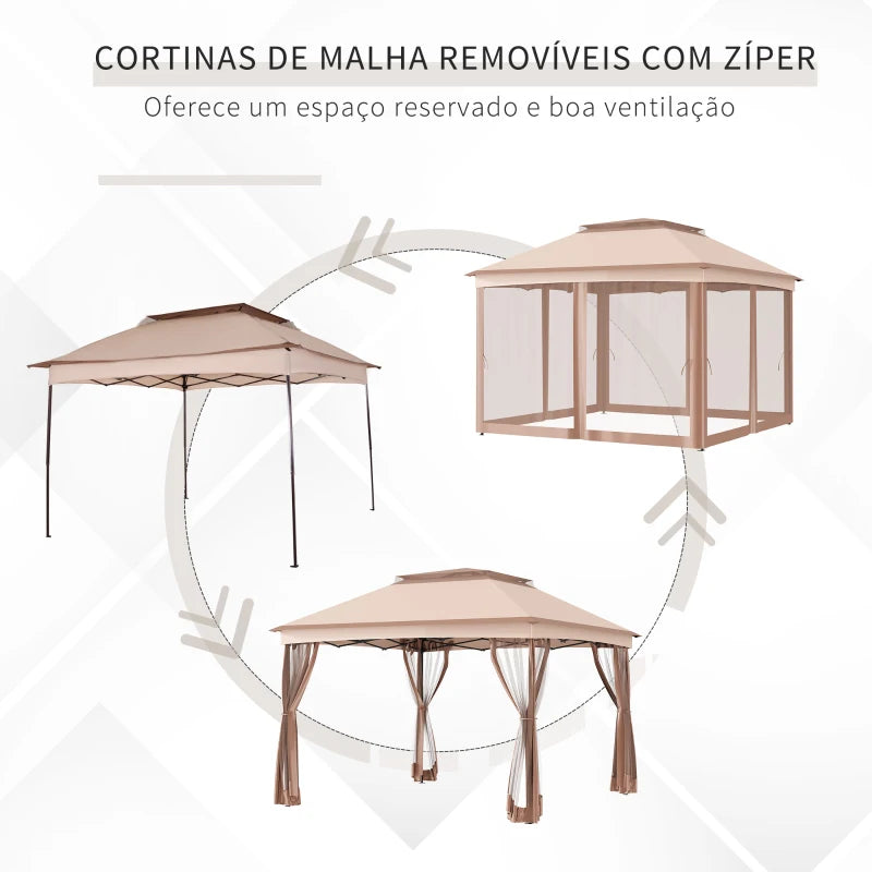 Pérgola Dobrável com Redes Mosquiteiras - 3x3m - Caqui e Castanho