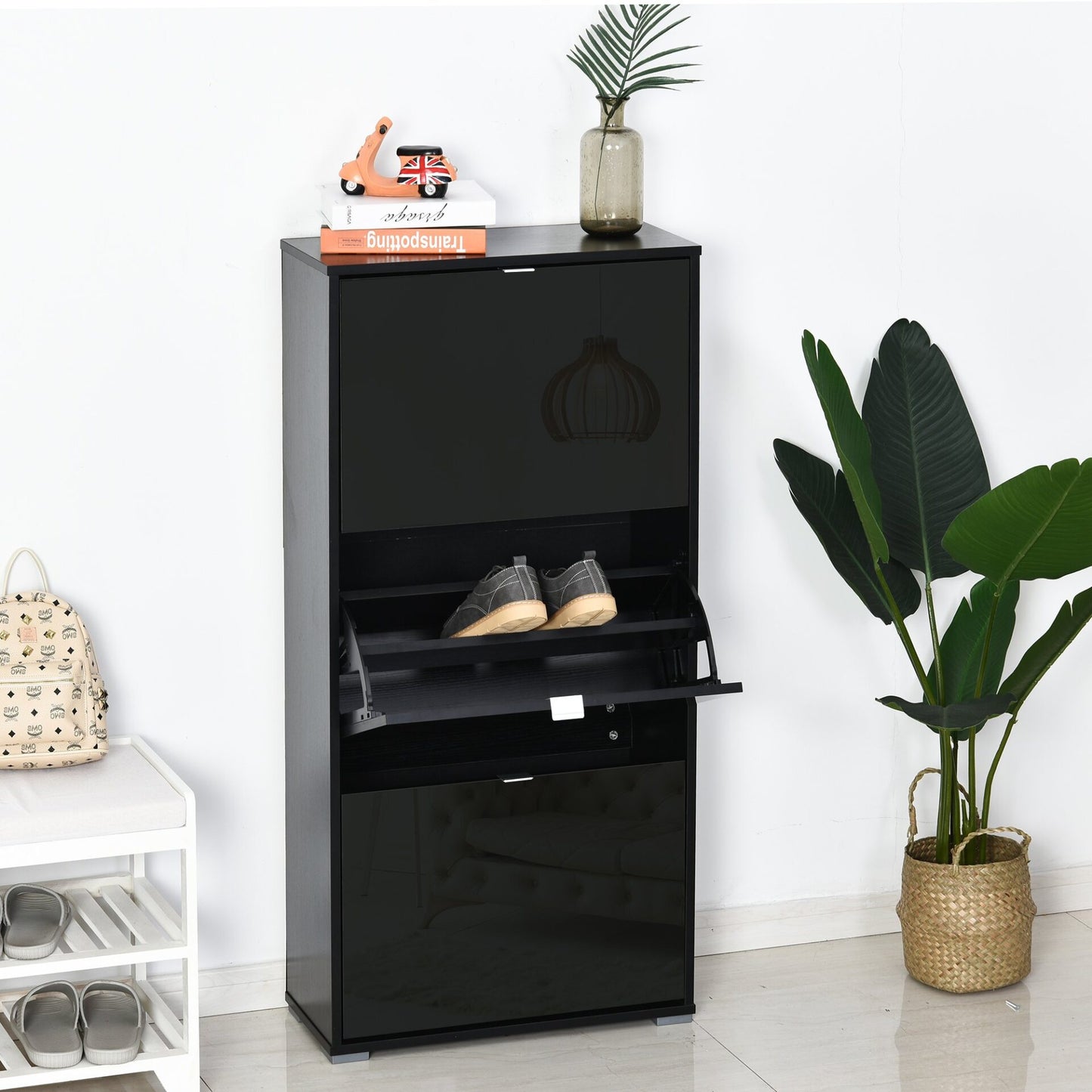 Sapateira Emile com 3 Divisórias - Preto - Design Moderno - Leva-Me Contigo - Móveis & Decoração