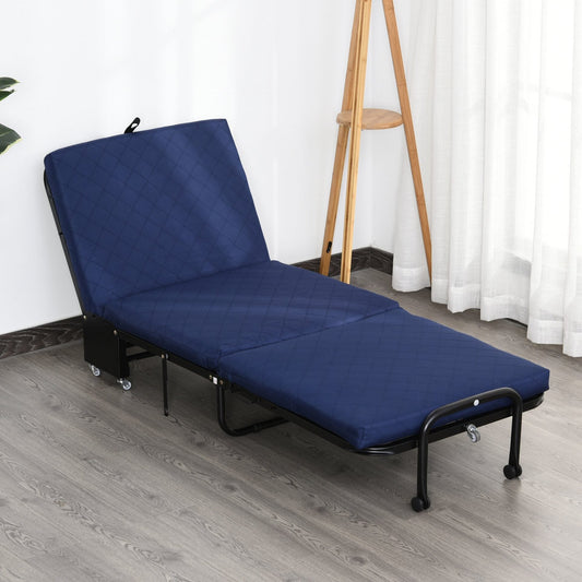 Cama Dobrável "Host" com Apoio de Cabeça Ajustável - Azul - 184x65x26 cm - Metal e Espuma - Design Compacto e Portátil