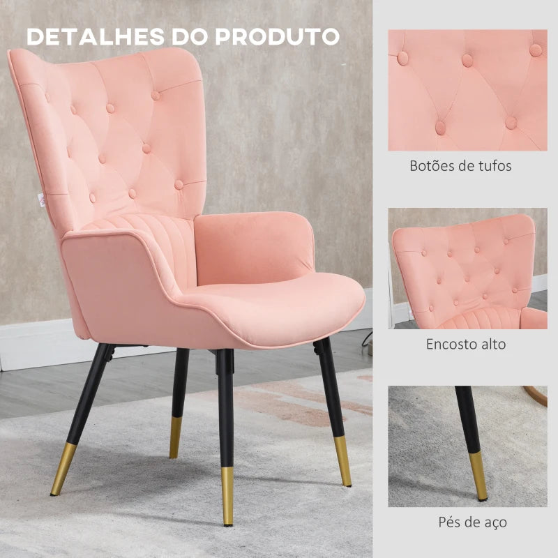 Poltrona Miss em Veludo Rosa - Design Moderno