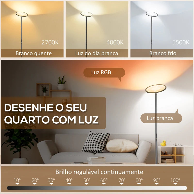 Candeeiro de Pé LED com Wi-Fi e Assistente Google - Design Moderno